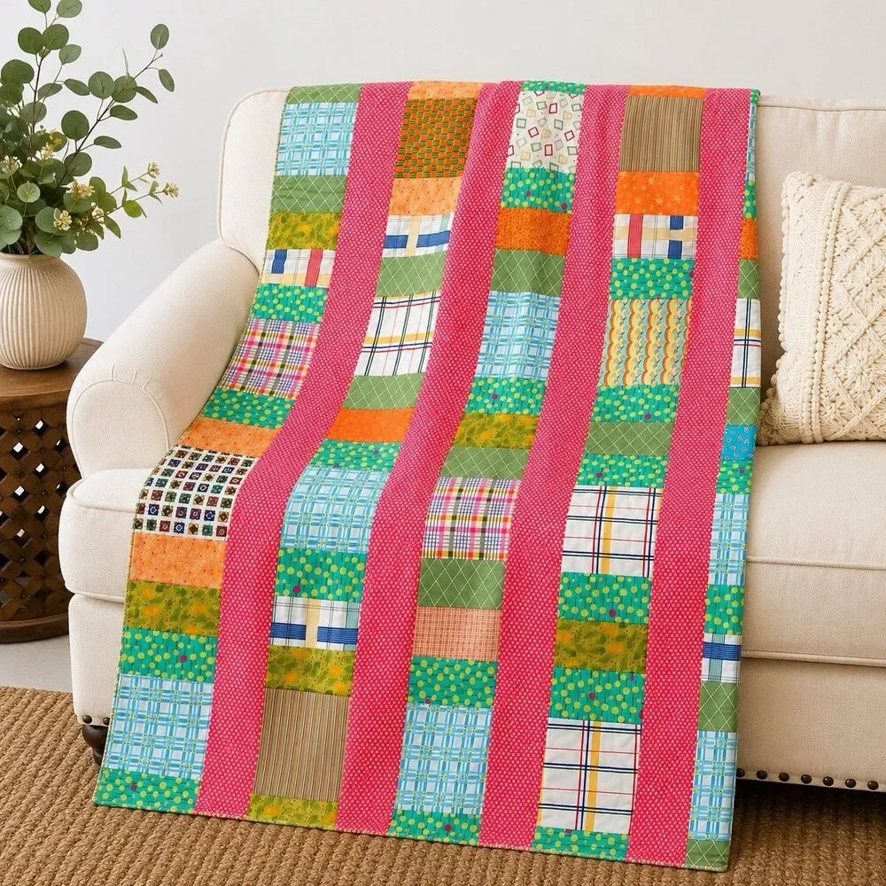 Handmade Patchwork Baby Quilt 46x37 Retro Nursery Toddler Stroller Lap Blanket
